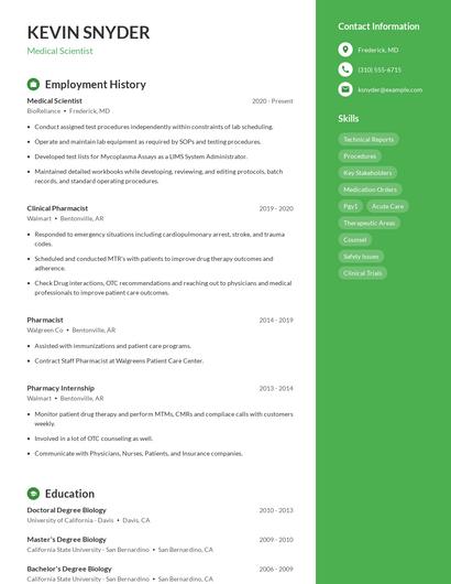 Medical Scientist Resume