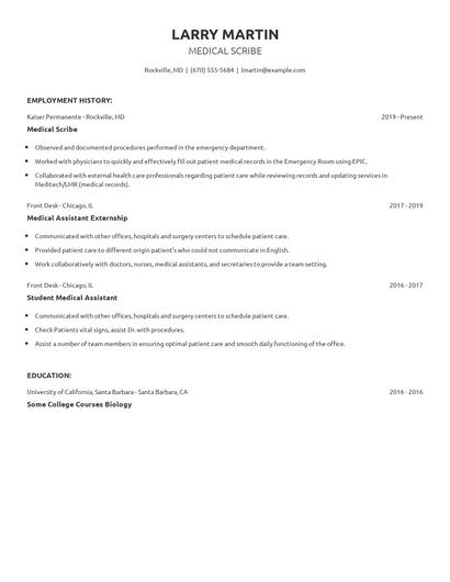 Medical Scribe Resume