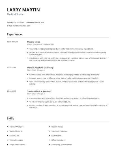 Medical Scribe Resume