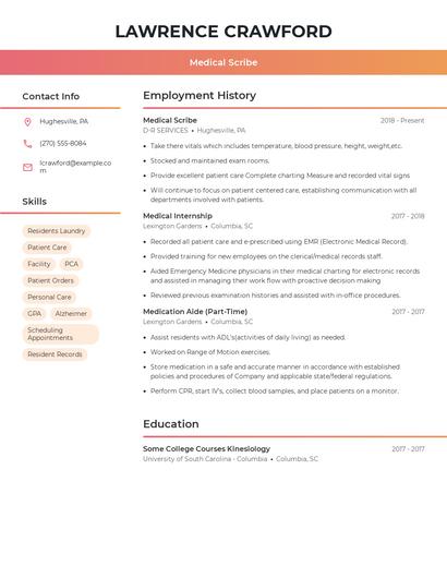 Medical Scribe Resume
