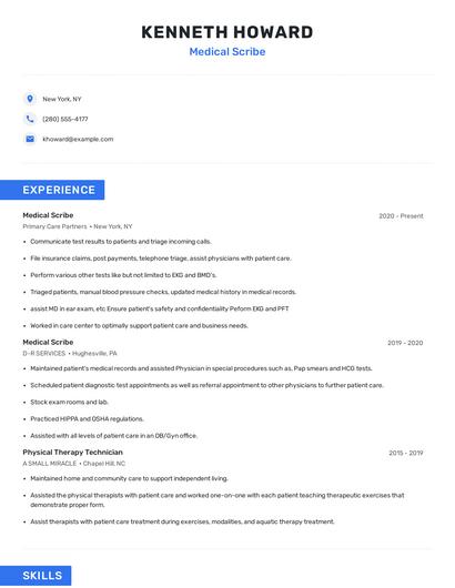 Medical Scribe Resume