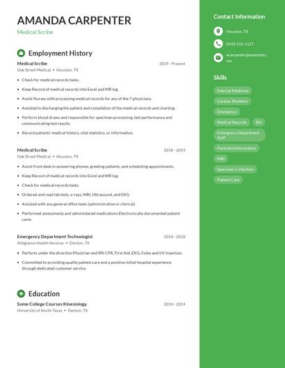 Medical Scribe Resume