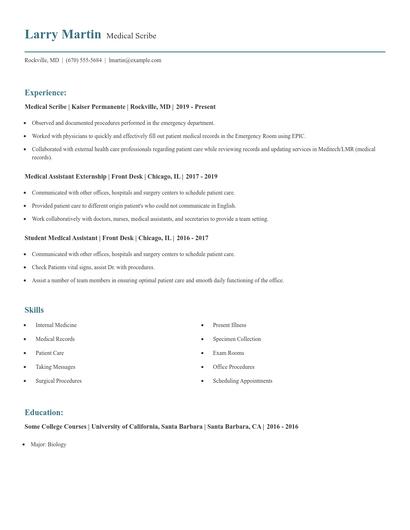 Medical Scribe Resume