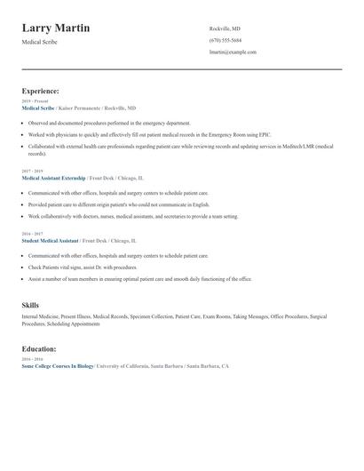 Medical Scribe Resume