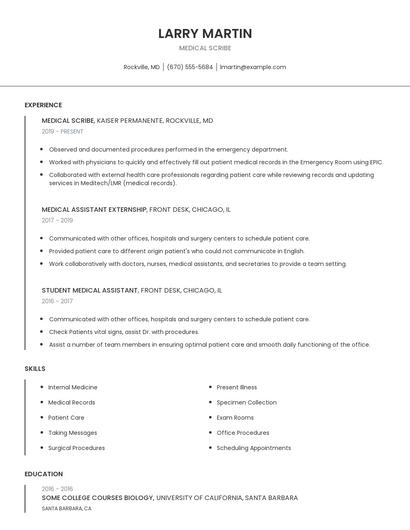 Medical Scribe Resume