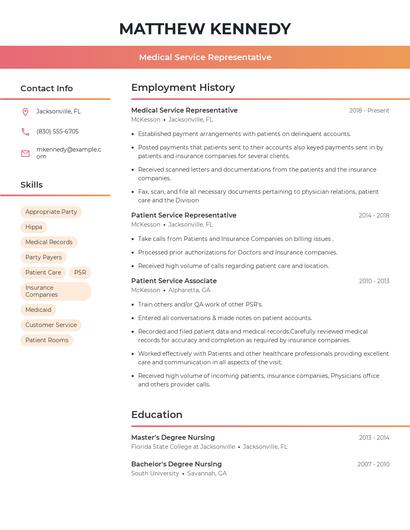 Medical Service Representative Resume
