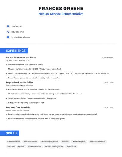Medical Service Representative Resume