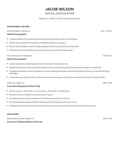 Medical Sonographer Resume