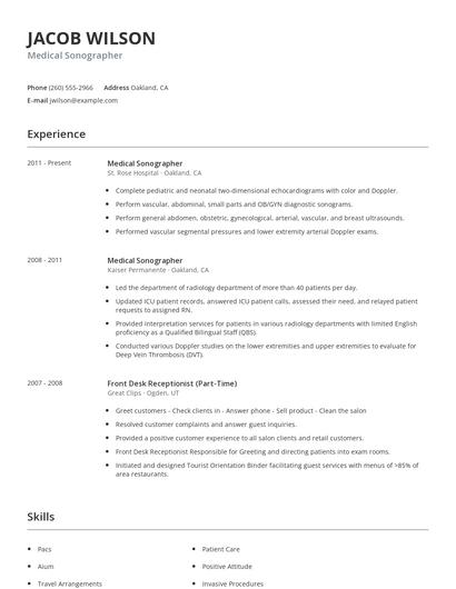Medical Sonographer Resume