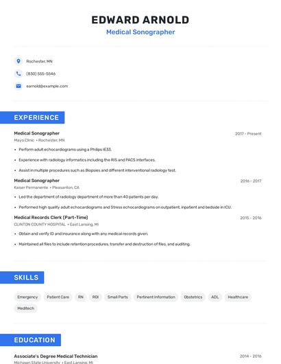 Medical Sonographer Resume