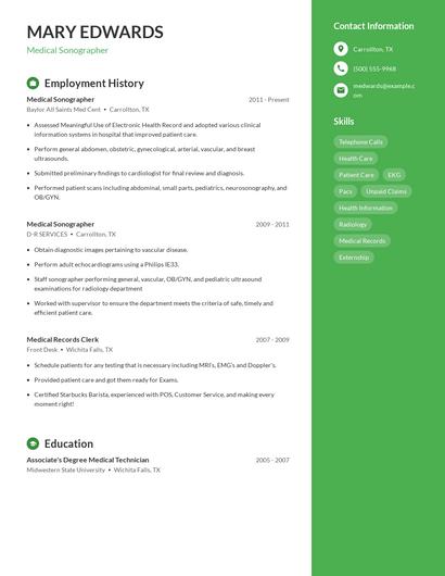Medical Sonographer Resume
