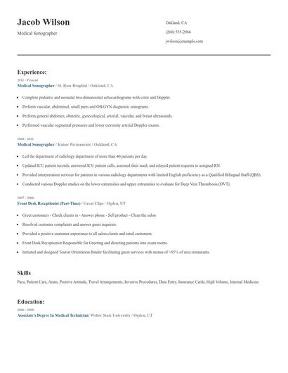 Medical Sonographer Resume