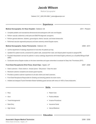 Medical Sonographer Resume