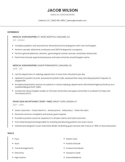 Medical Sonographer Resume