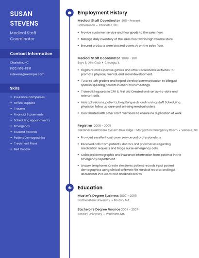 Medical Staff Coordinator Resume