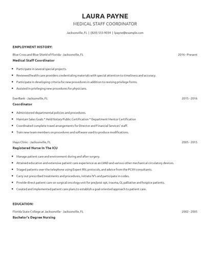 Medical Staff Coordinator Resume