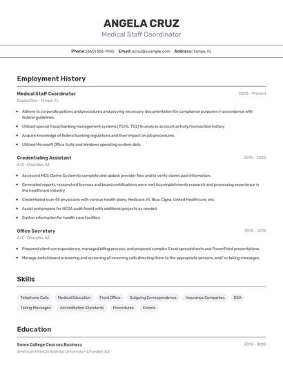 Medical Staff Coordinator Resume