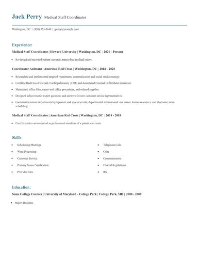 Medical Staff Coordinator Resume