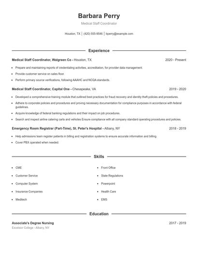 Medical Staff Coordinator Resume