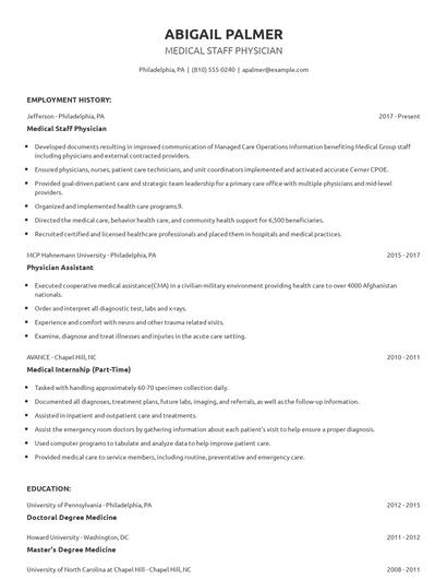 Medical Staff Physician Resume