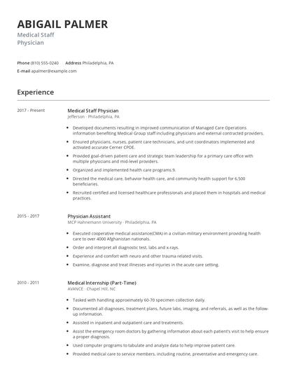 Medical Staff Physician Resume