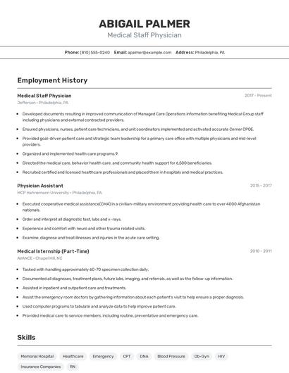 Medical Staff Physician Resume