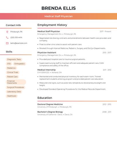 Medical Staff Physician Resume