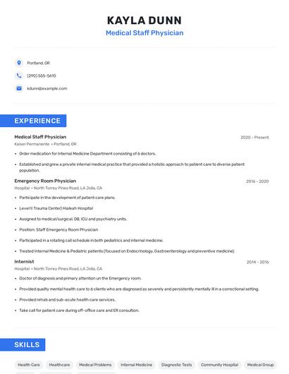 Medical Staff Physician Resume