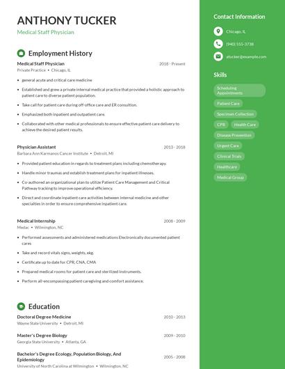 Medical Staff Physician Resume