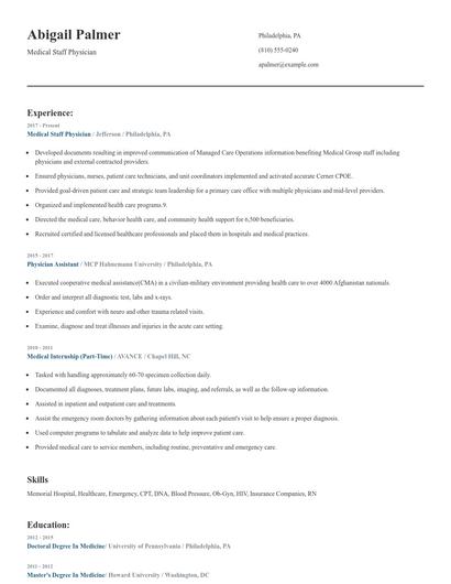 Medical Staff Physician Resume