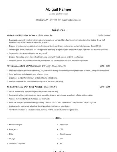 Medical Staff Physician Resume