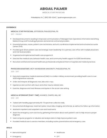 Medical Staff Physician Resume