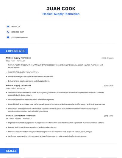 Medical Supply Technician Resume