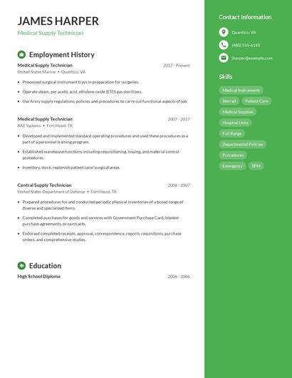 Medical Supply Technician Resume