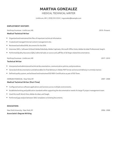 Medical Technical Writer Resume