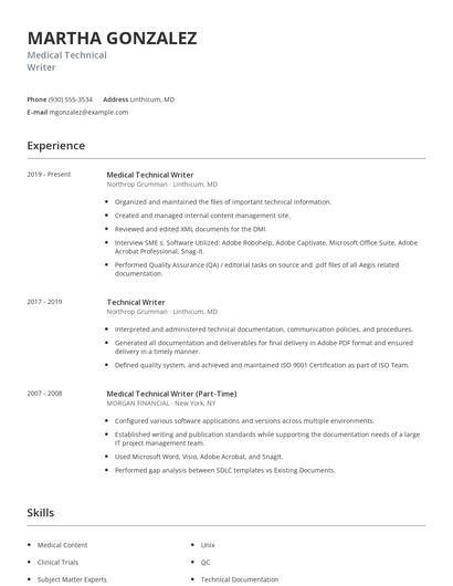 Medical Technical Writer Resume