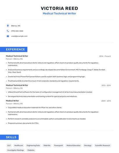 Medical Technical Writer Resume
