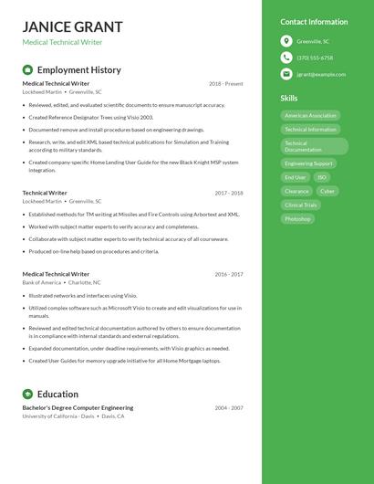 Medical Technical Writer Resume