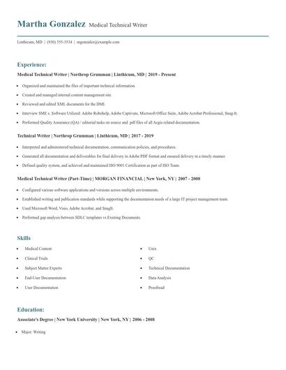Medical Technical Writer Resume