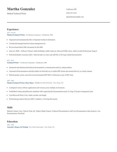Medical Technical Writer Resume