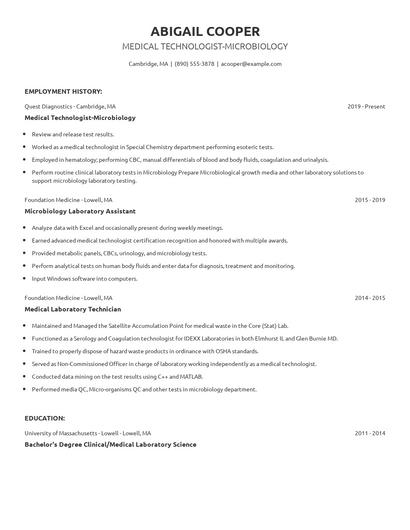 Medical Technologist-Microbiology Resume