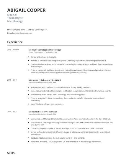 Medical Technologist-Microbiology Resume