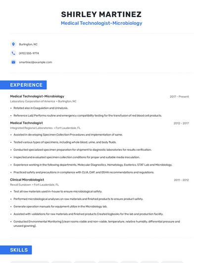 Medical Technologist-Microbiology Resume