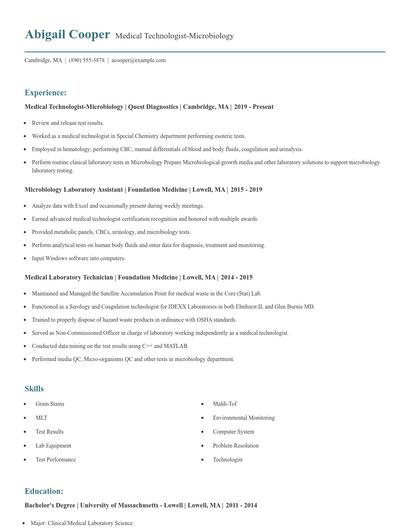 Medical Technologist-Microbiology Resume