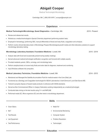 Medical Technologist-Microbiology Resume