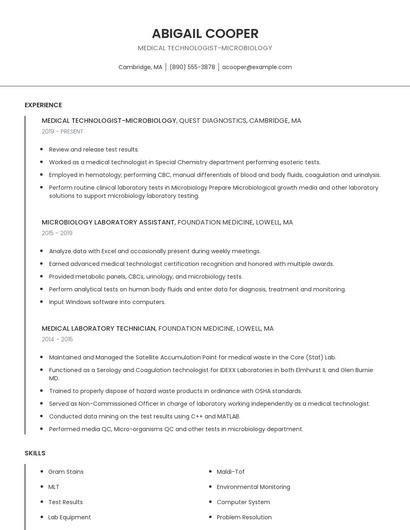 Medical Technologist-Microbiology Resume