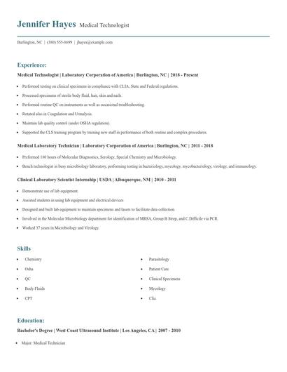 Medical Technologist Resume