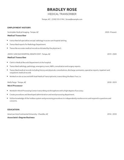 Medical Transcriber Resume