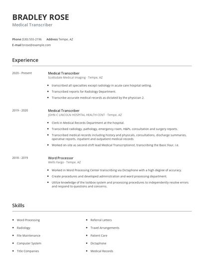 Medical Transcriber Resume