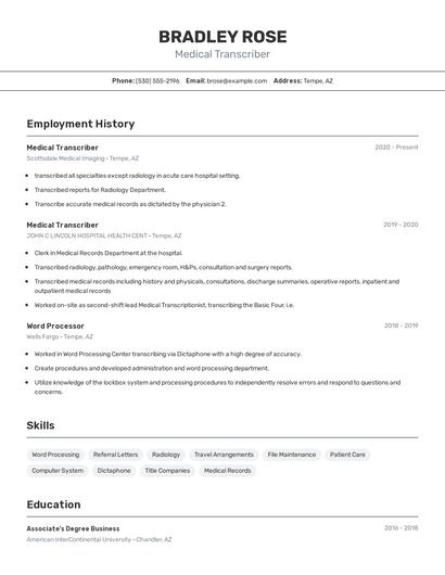 Medical Transcriber Resume